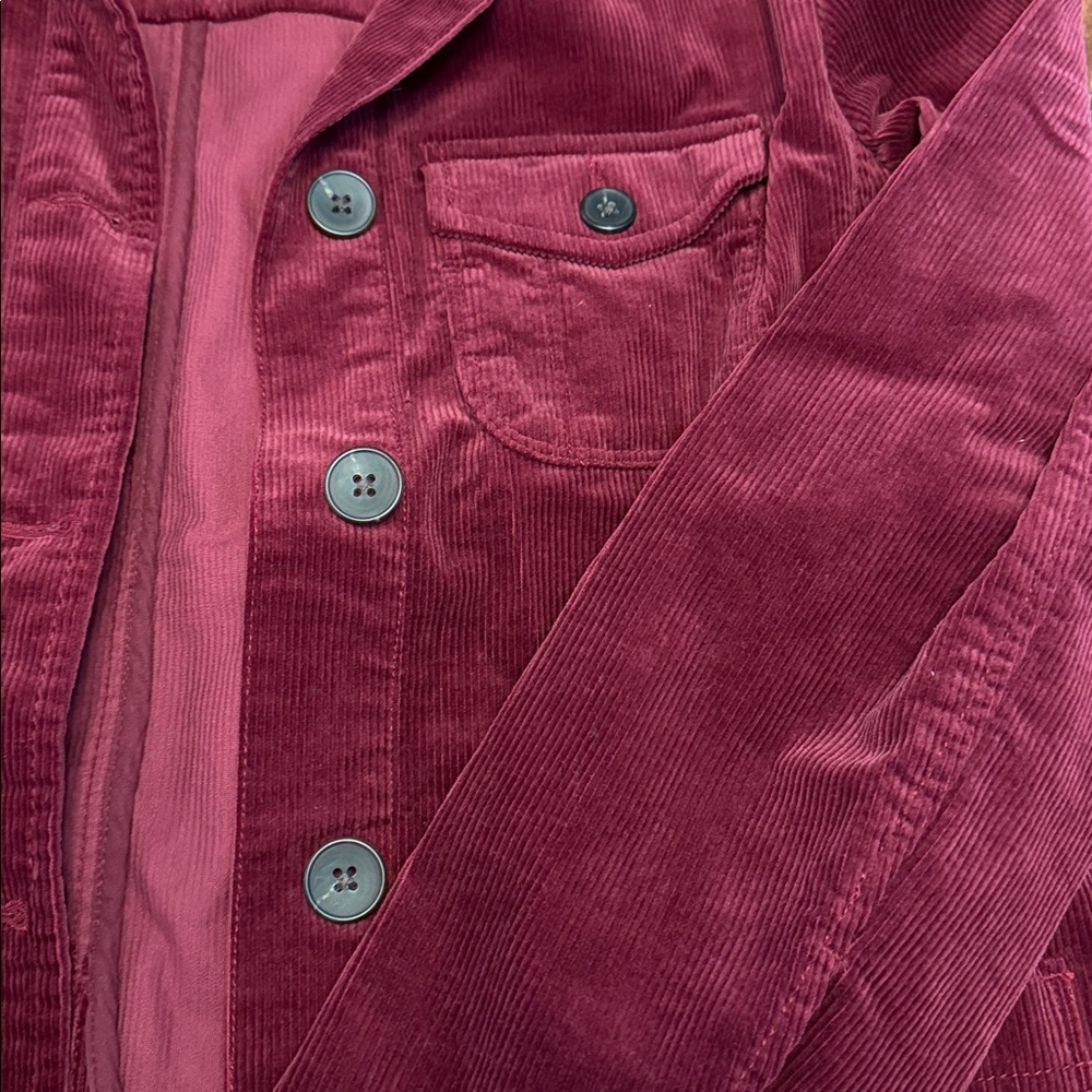 Talbots Womens Jacket size PL Maroon Corduroy Button front Pockets long sleeve - Picture 2 of 7